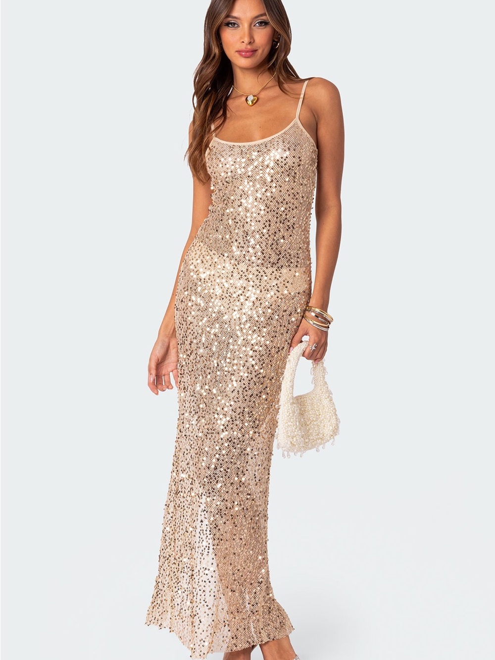 Sequin Slip Maxi Dress in Champagne - Picture 3 of 3
